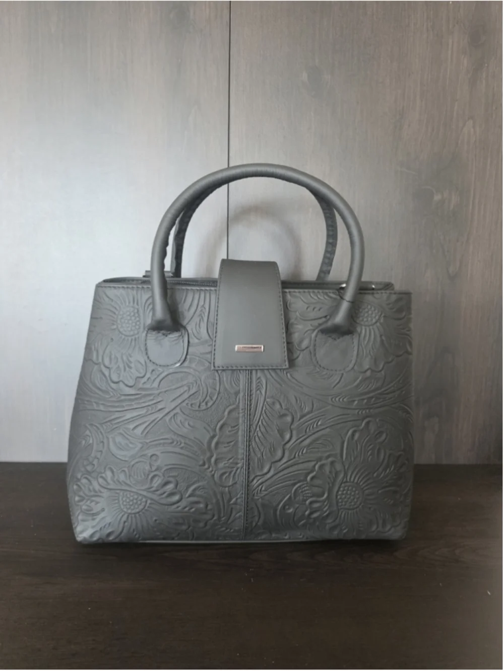 Black Floral Embossed Tooled Artisan LEATHER Hobo Bag Purse Crossbody - Picture 7 of 16